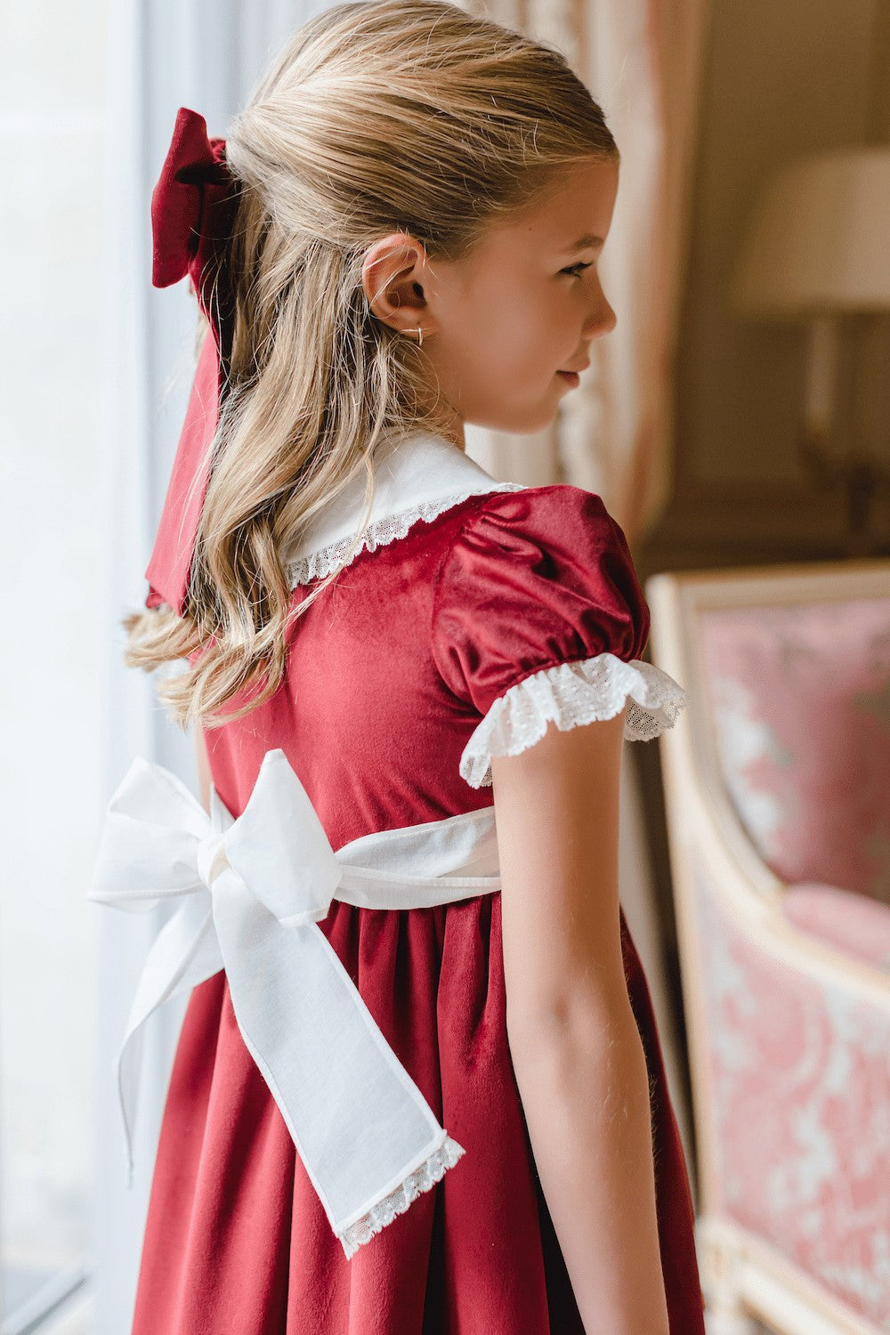 Sal & Pimenta Girls Holiday Dress - Velvet - Burgundy