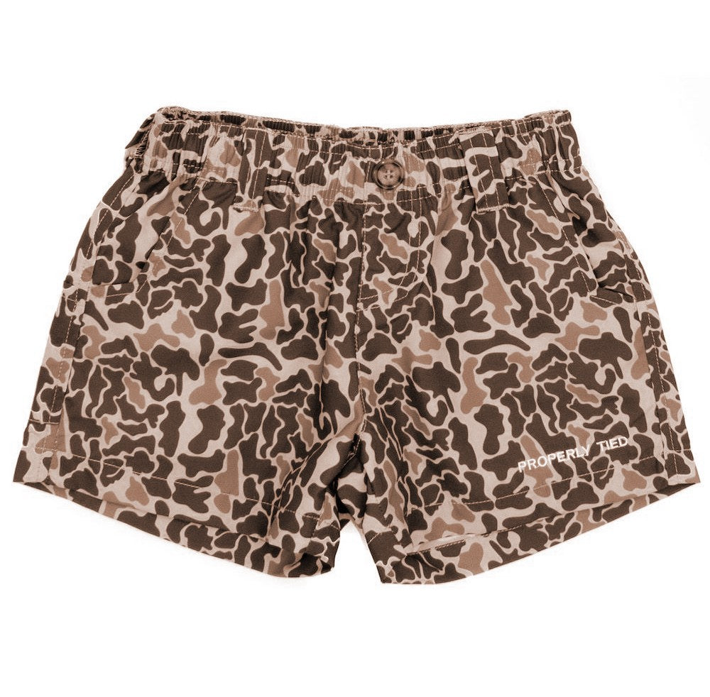 Properly Tied Boys Mallard Shorts - Camo - Vintage Tan