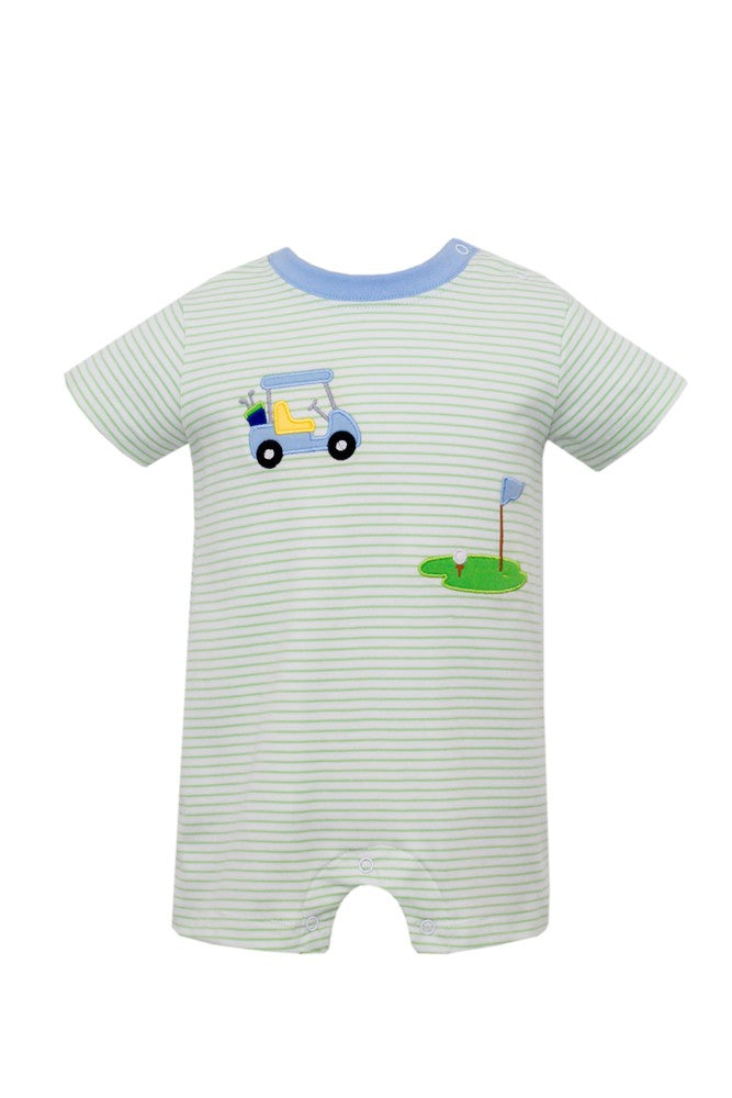 Claire & Charlie Baby Boys Green Stripe Golf Theme Romper by Claire & Charlie