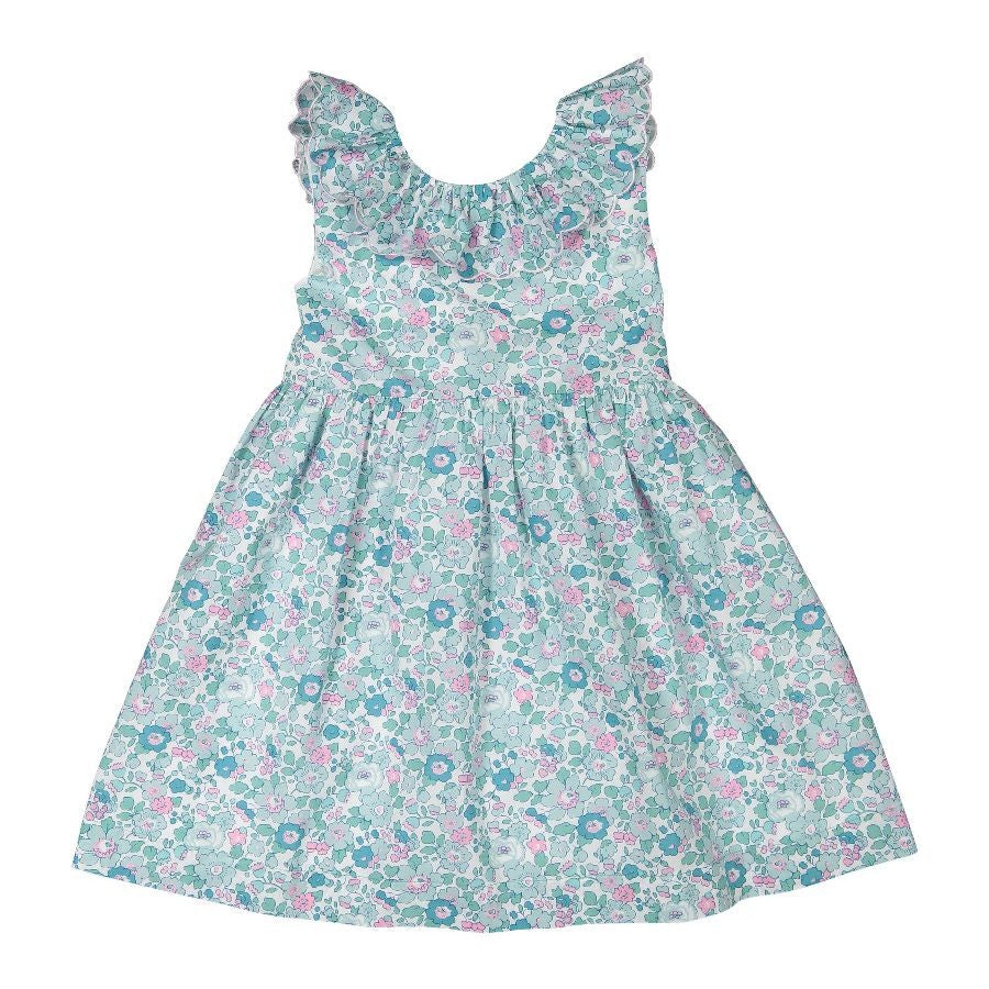 Sal & Pimenta Girls Dress - Aqua Betsy Liberty Floral with V-Back