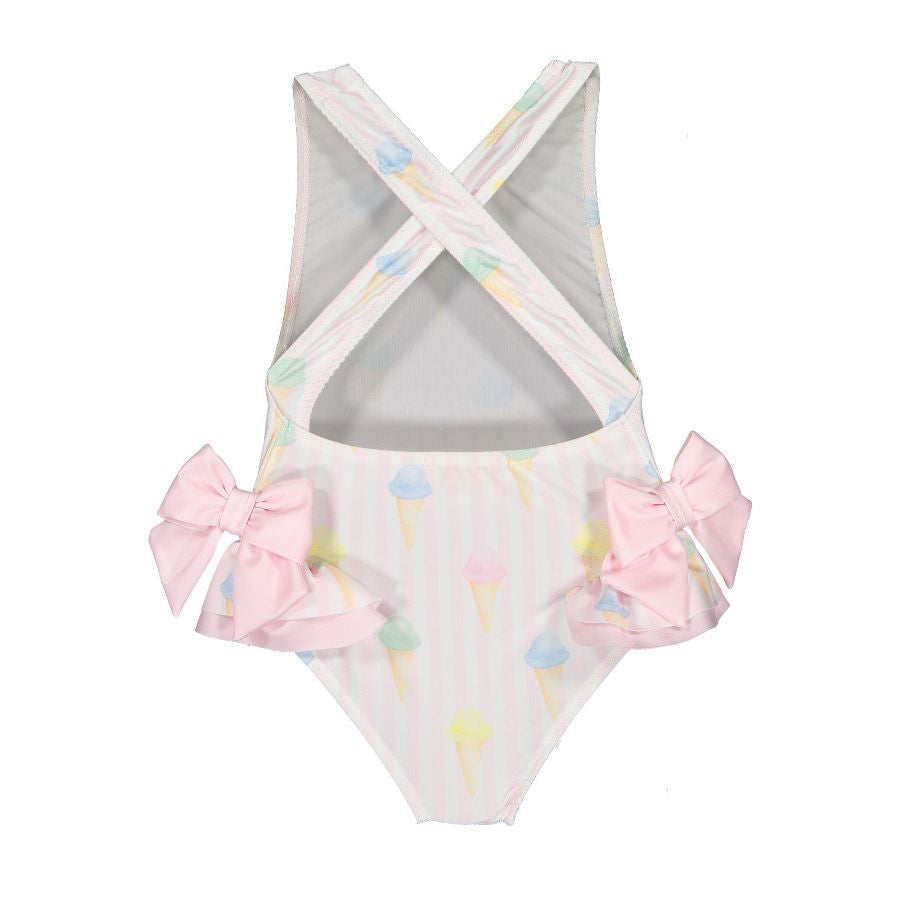 Sal & Pimenta Girls Pink Ice Creams Swimsuit - Pink Bows at Hips