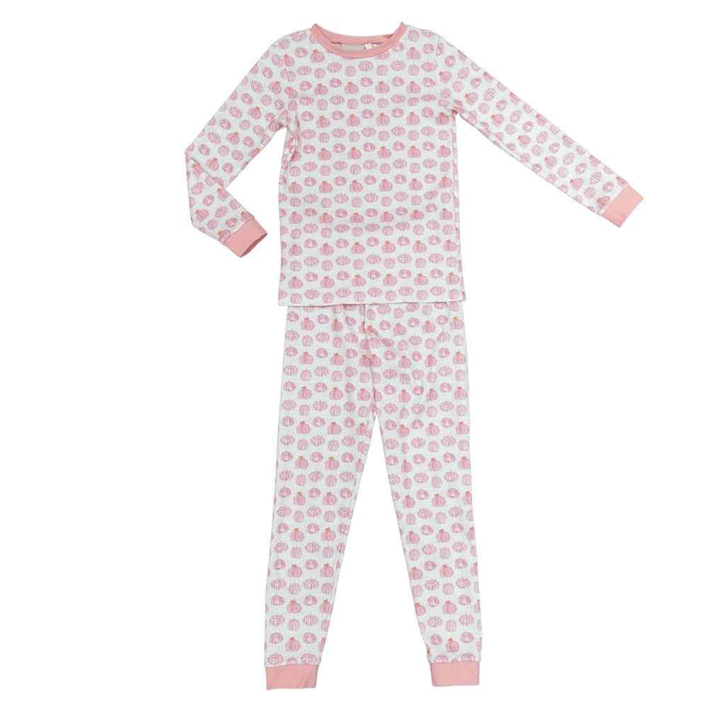 James & Lottie Girls Two Piece Pajamas Jammies - Pumpkins - Pink