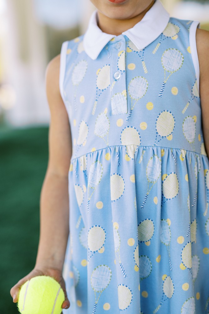 Proper Peony Pima Girls Blue Tennis Court Side Polo Dress