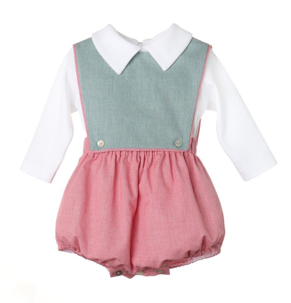 Sophie & Lucas Baby Boys Green / Red Checks Bubble with Shirt