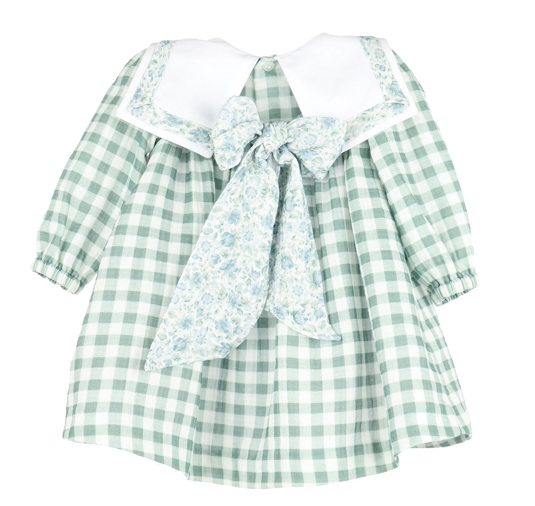 Sophie & Lucas Girls Cuddle Cotton Green Check Dress - Square Collar by Sophie & Lucas