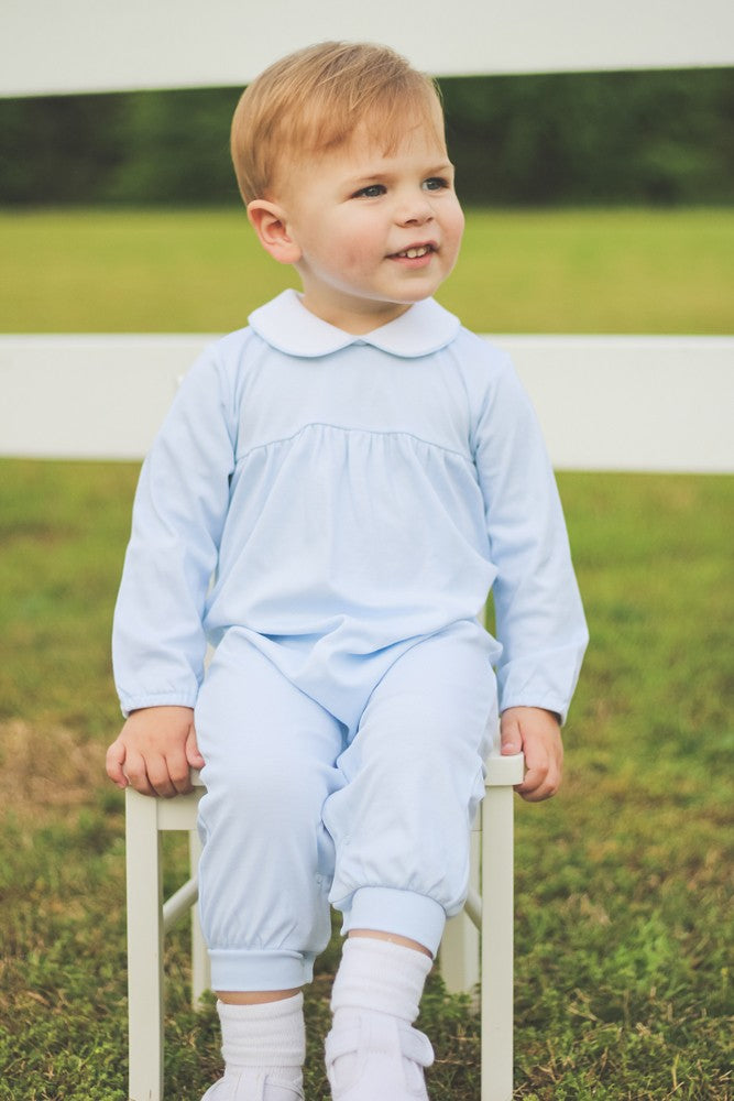 Proper Peony Parkside Baby Boys / Girls Long Romper - Long Sleeves - Light Blue