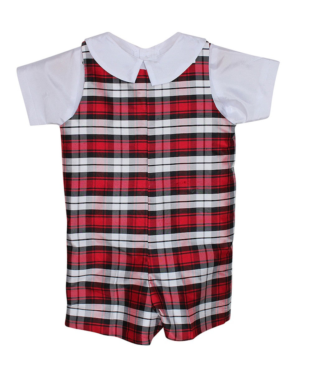 Susanne Lively Baby / Toddler Boys Red Holiday Plaid Silk Jon Jon with Shirt
