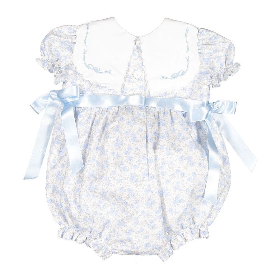 Sal & Pimenta Girls Bubble with Embroidery Collar & Side Bows - Lullaby Blue by Sal & Pimenta