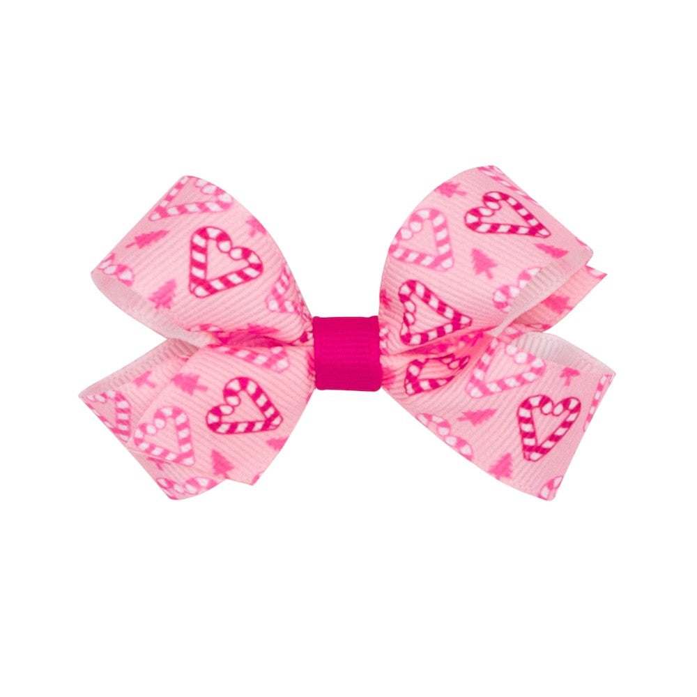 Wee Ones Girls Hair Bow on Clip - Pink with Heart Candy Canes Print by Wee Ones