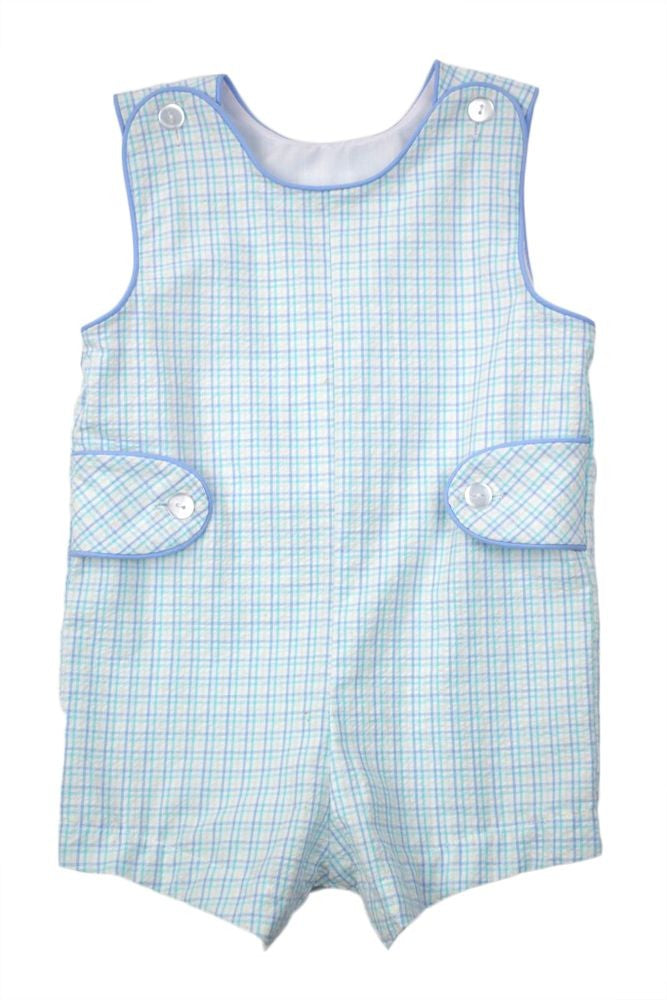 Funtasia Too Boys Multi Pastel Plaid Seersucker Jon Jon with Tabs by Funtasia