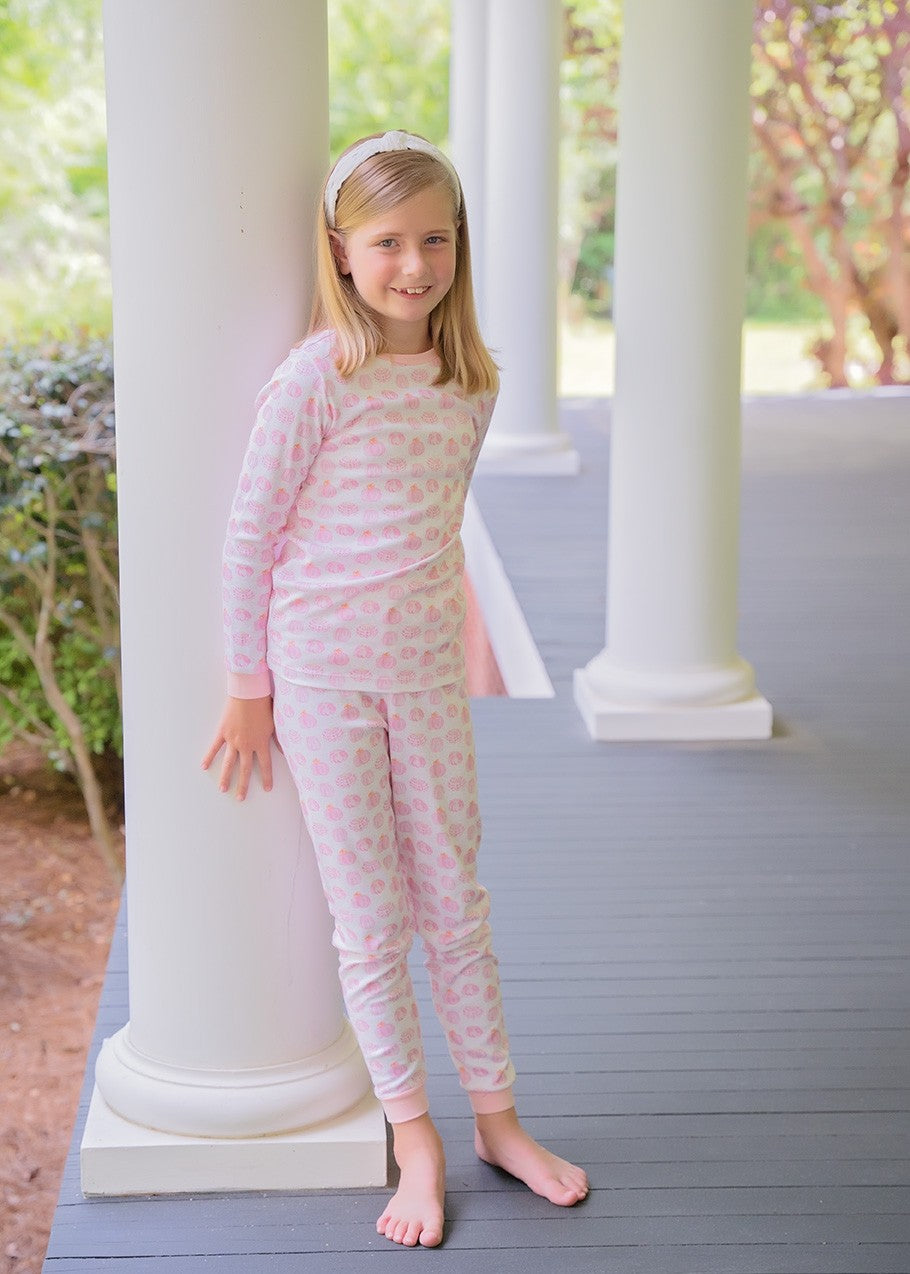 James & Lottie Girls Two Piece Pajamas Jammies - Pumpkins - Pink