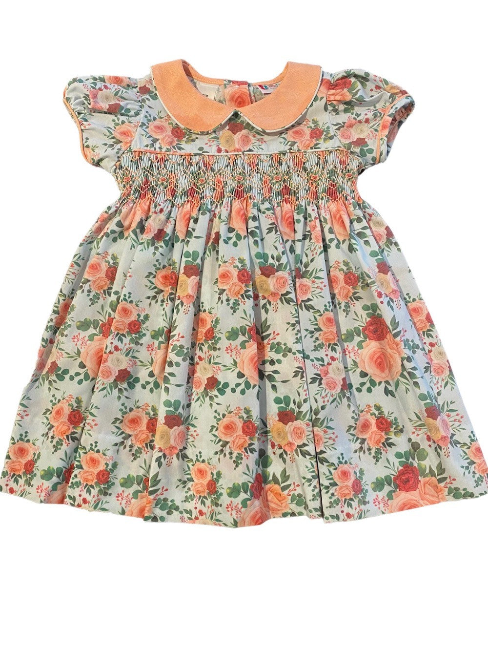 The Best Dressed Child Girls Coral Roses Floral Smocked Dress