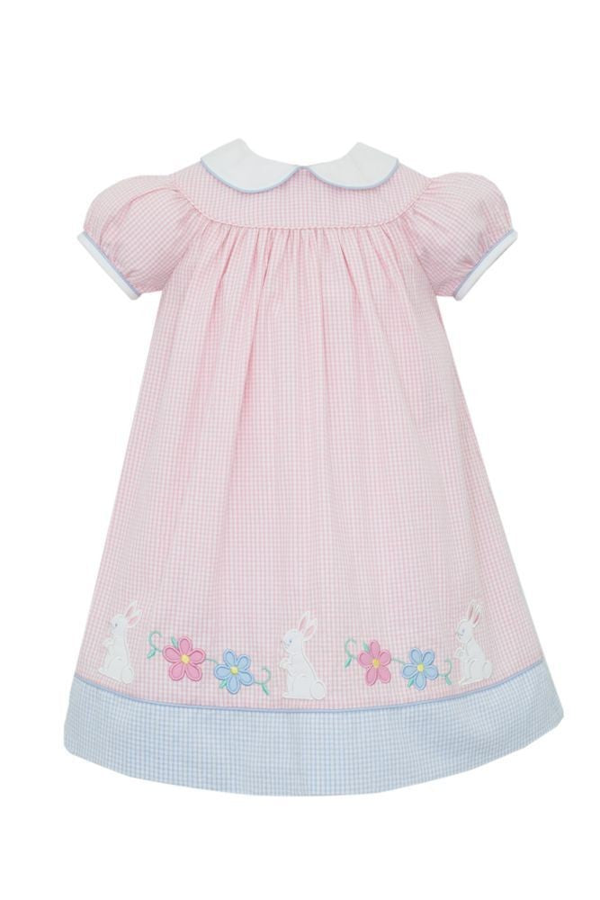 Claire & Charlie Girls Pink & Blue Gingham Seersucker Float Dress - Bunny Garden by Claire & Charlie
