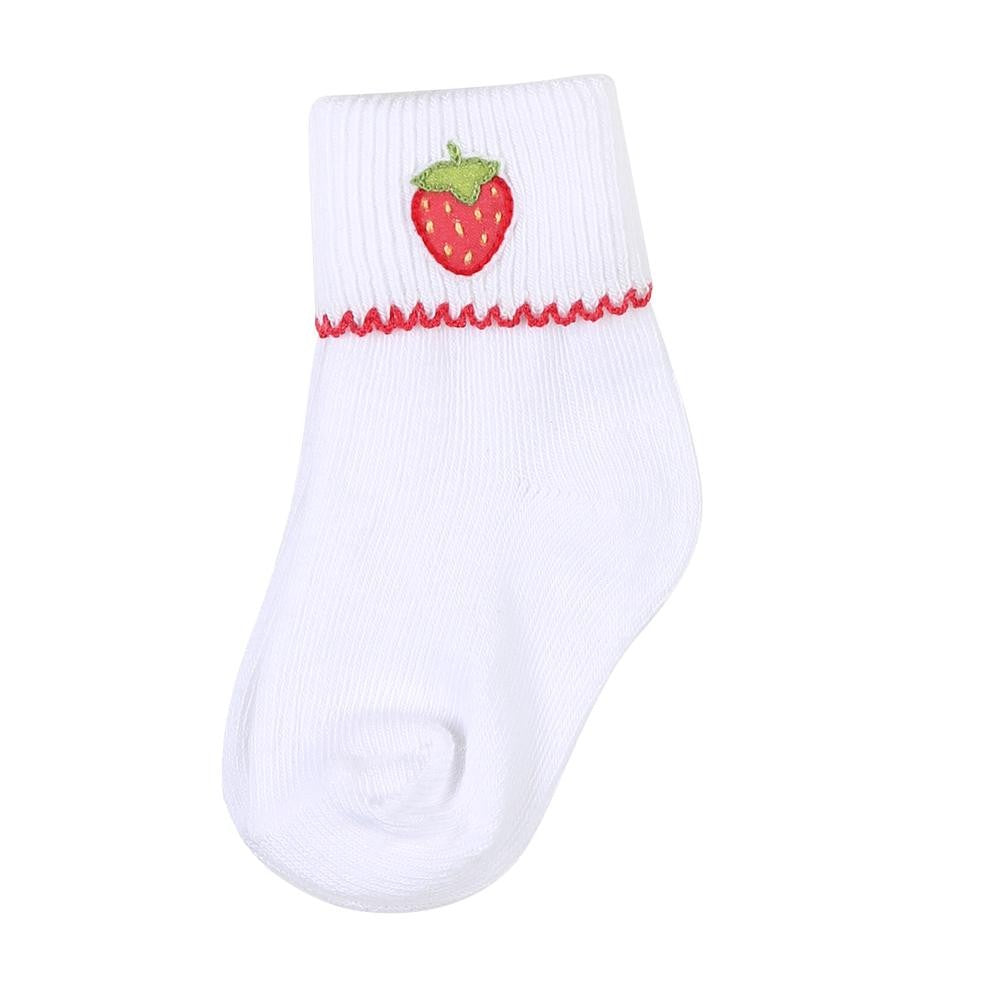 Magnolia Baby Girls Fresh Strawberry Embroidered Socks