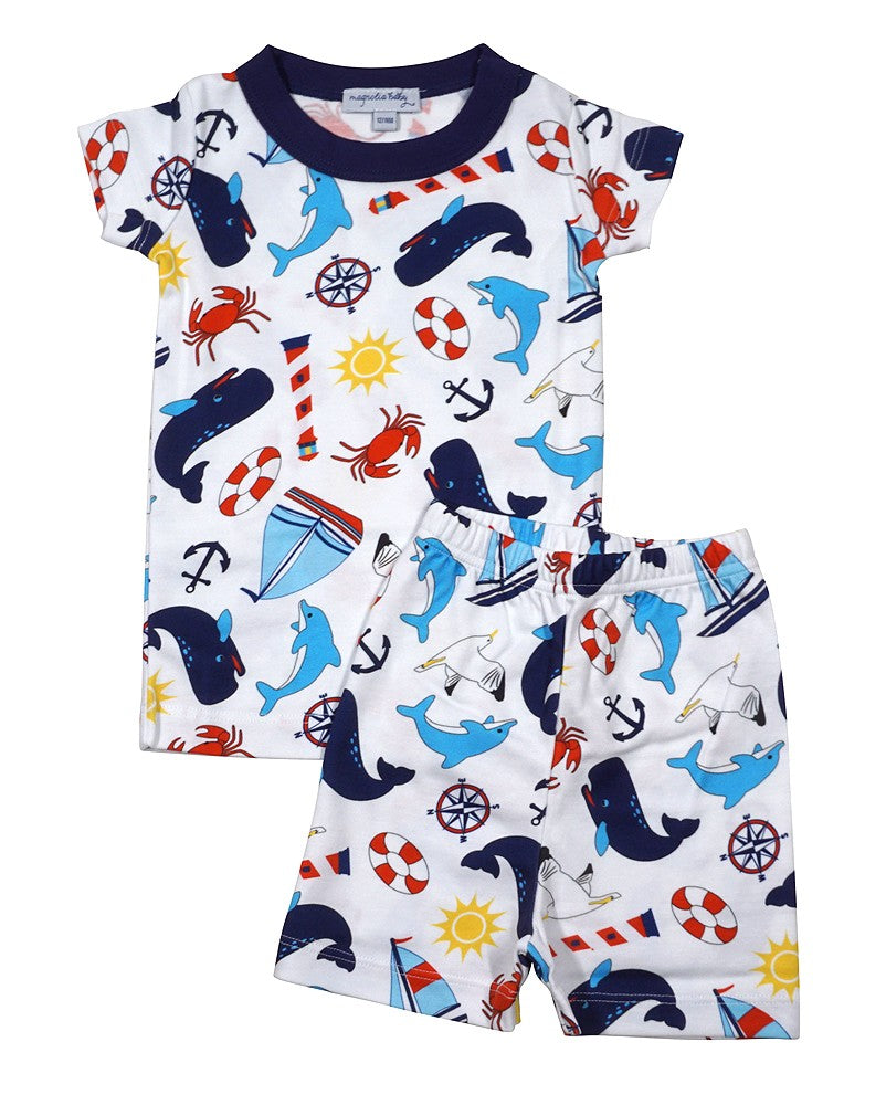 Magnolia Baby Little Boys Navy Blue Anchors Away! Short Pajamas