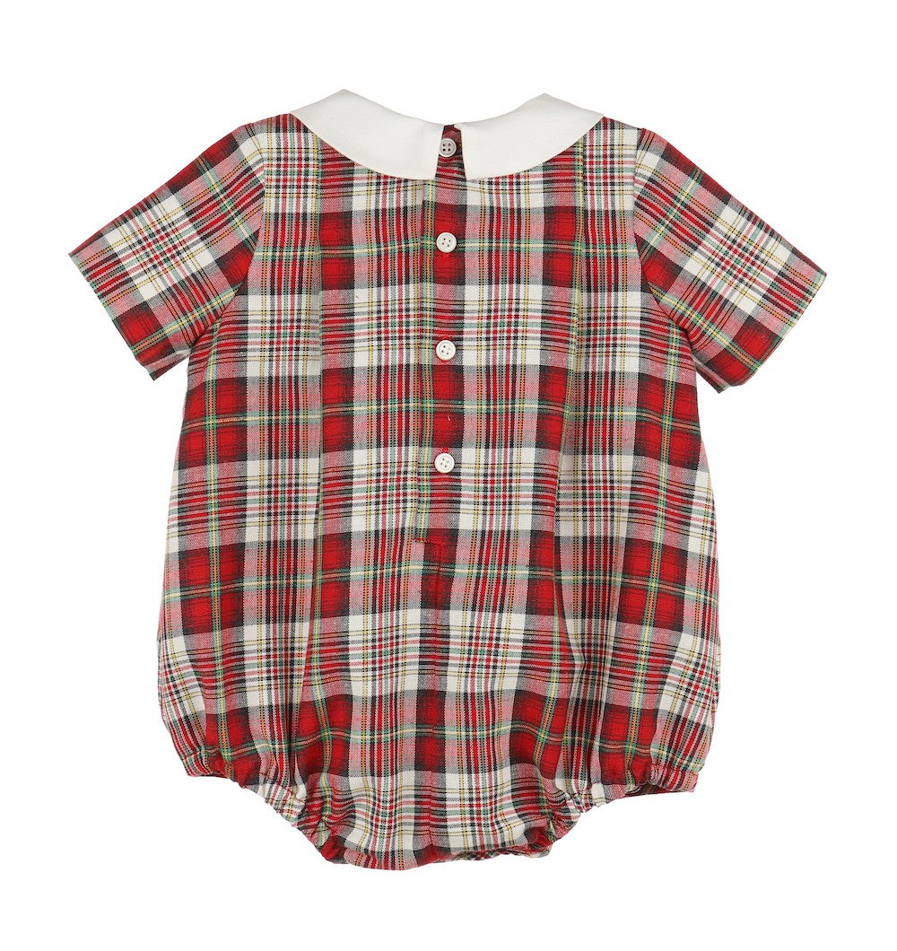Luli & Me Baby Boys Bubble - Red Stewart Holiday Plaid - Smocked Tabs