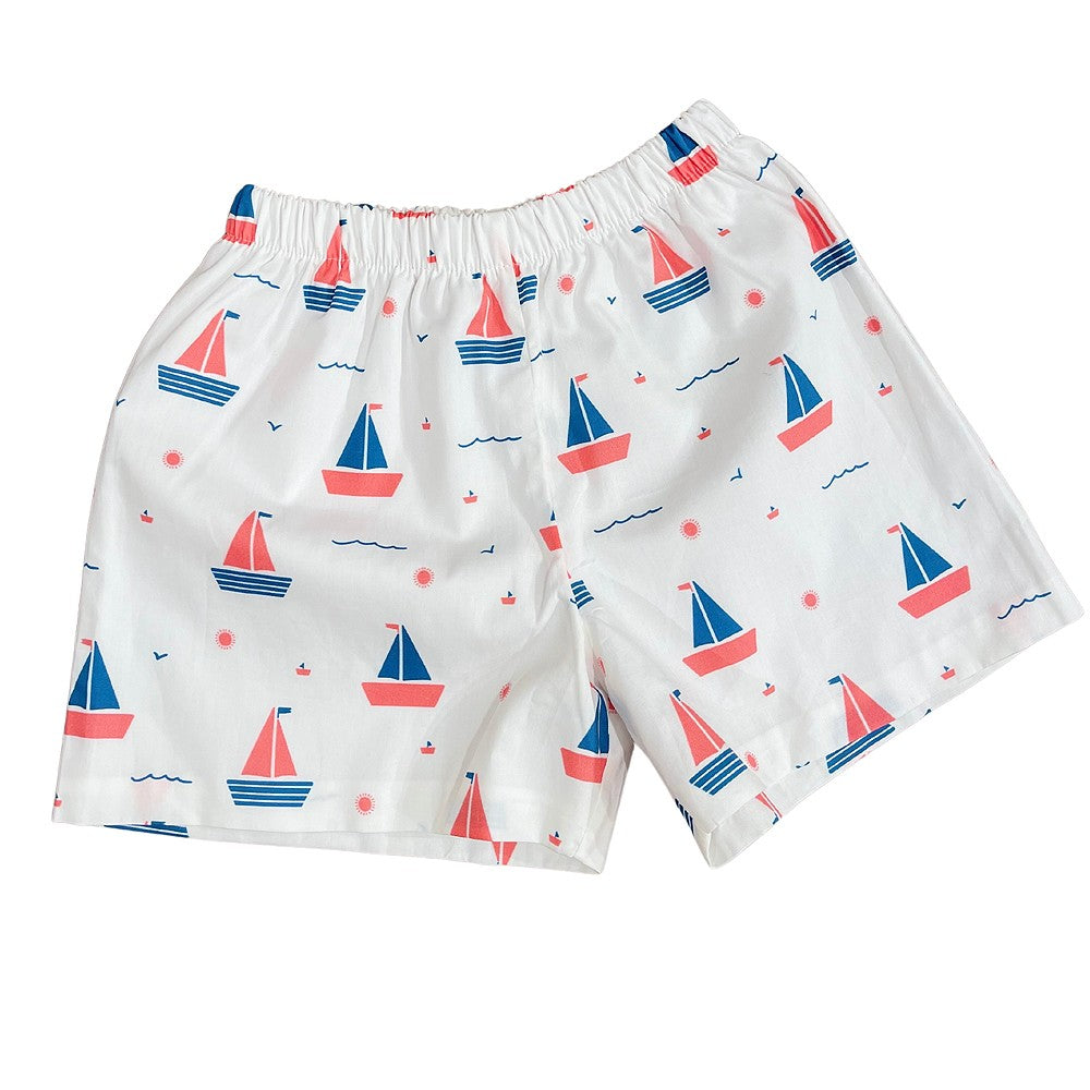 James & Lottie Boys Conrad Shorts - Sailboat Print with Blue Pocket on Back