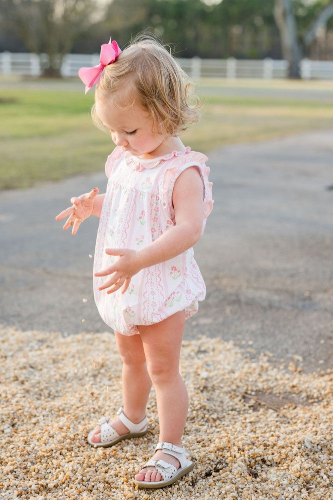 James & Lottie Baby Girls Rosie Bubble - Pink Floral Scallop