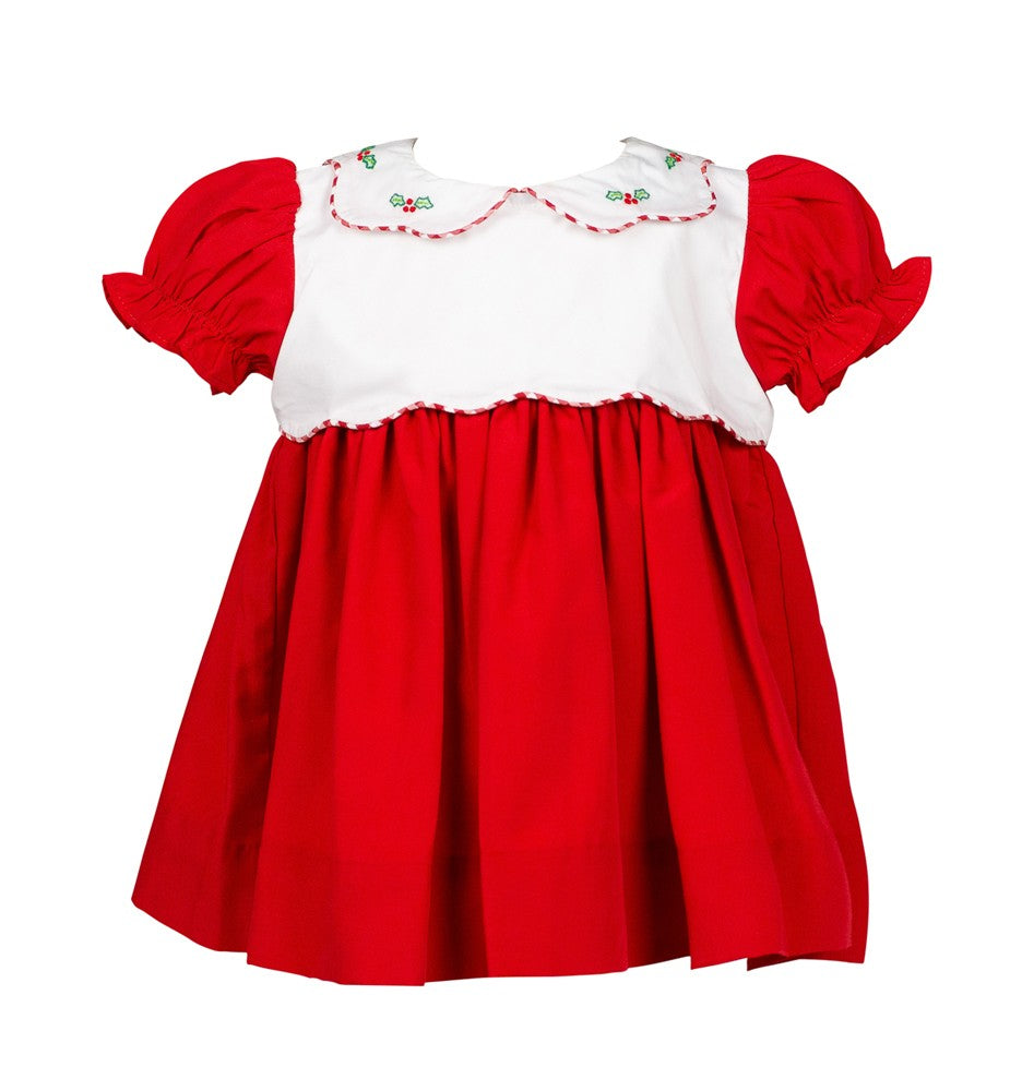 Proper Peony Girls Dress - Red Tinsel Christmas Holly Collar