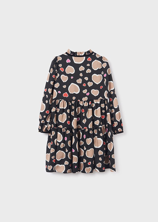 Abel & Lula Girls Tiered Printed Dress - Hearts Print