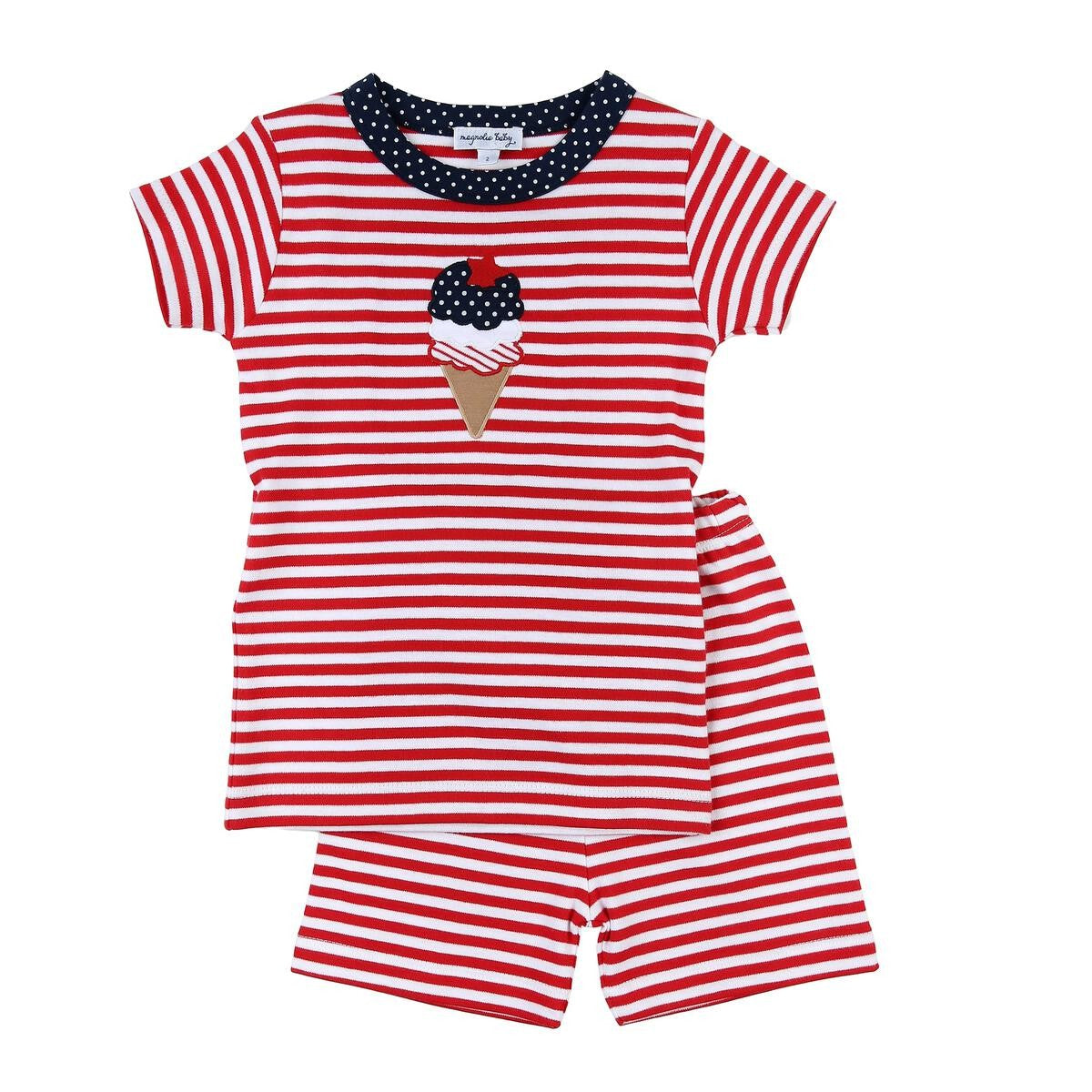 Magnolia Baby Red Stripe 4th of July Ice Cream Applique Short Pajamas