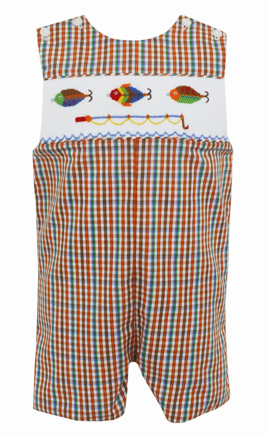 Anavini Velani Baby / Toddler Boys Orange Plaid Smocked Fishing Lures Jon Jon by Anavini