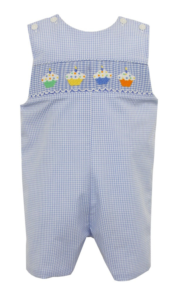 Petit Bebe Baby Boys Blue Gingham Smocked Birthday Cupcakes Jon Jon by Petit Bebe