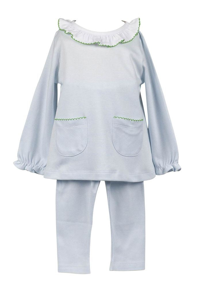 Proper Peony Pima Girls Leggings Set - Light Blue Stripe