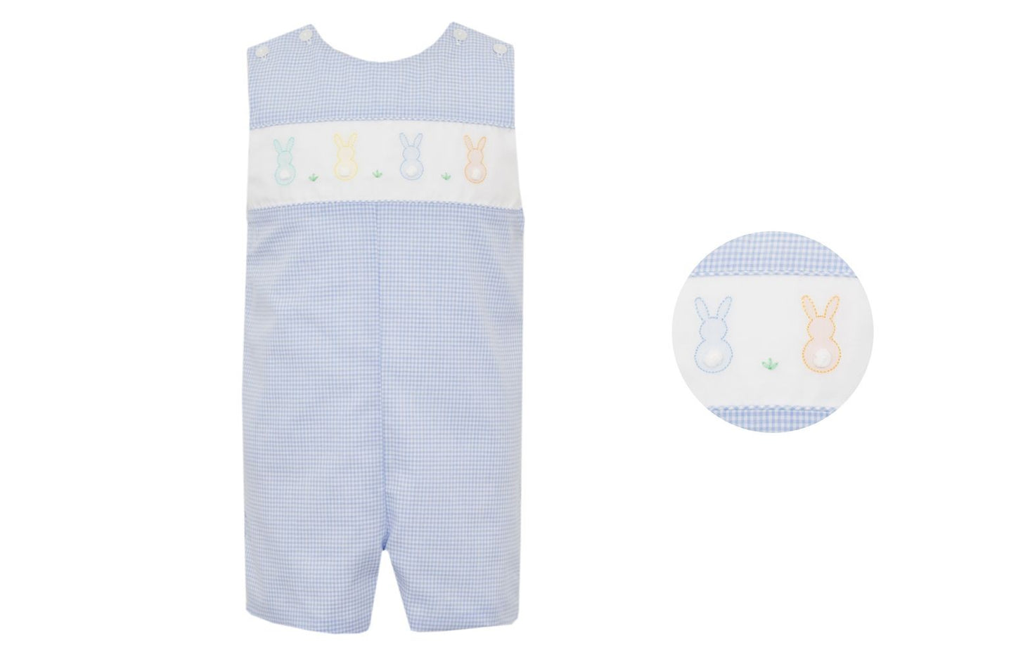 Anavini Boys Blue Gingham Jon Jon - Shadow Stitch Bunnies