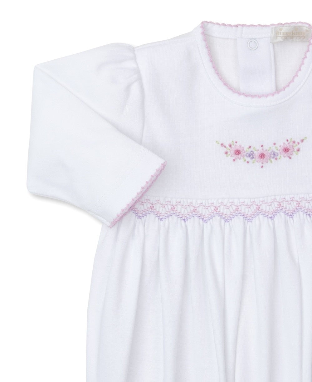 Kissy Kissy Baby Girls White Smocked Gown - Premier Pink Flower Swag by Kissy Kissy