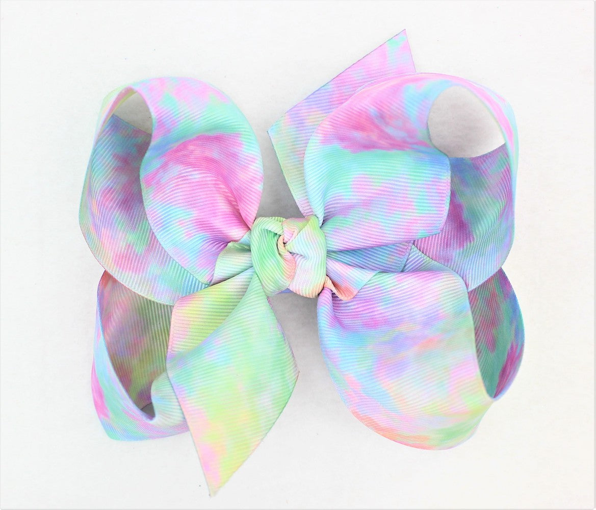 Beyond Creations Girls Double Knot Bow on Clip - Pastel Tie Dye