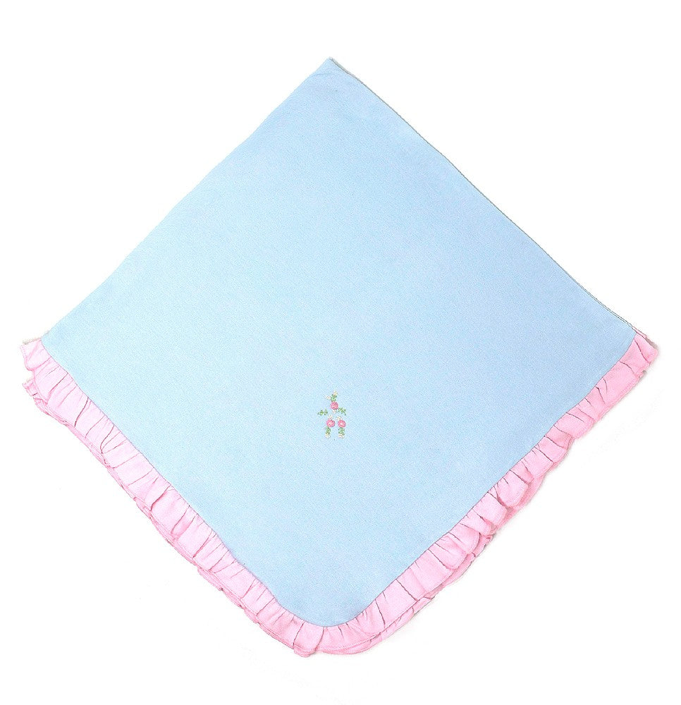 Magnolia Baby Girls Blue Charlotte's Classics Pink Ruffle Receiving Blanket
