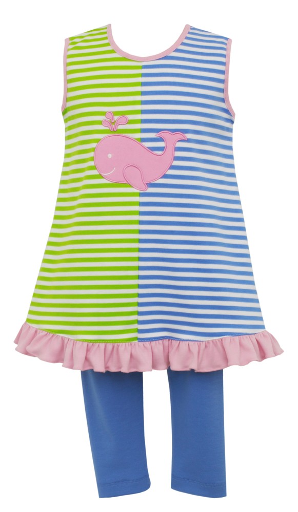 Claire & Charlie Girls Preppy Colorblock Whale Tunic with Blue Leggings by Claire & Charlie