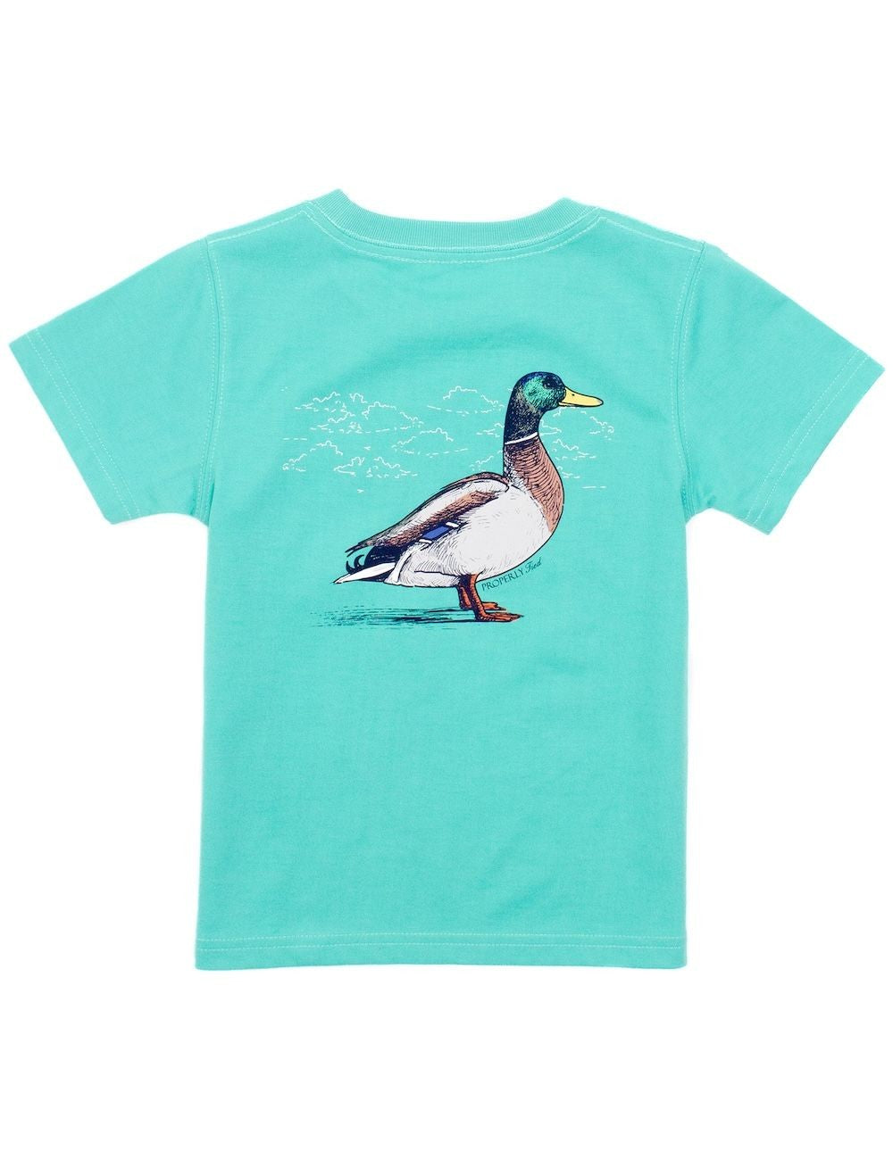 Properly Tied T-Shirt - Logo Pocket on Front - Graphic on Back - Mallard Duck on Soft Green