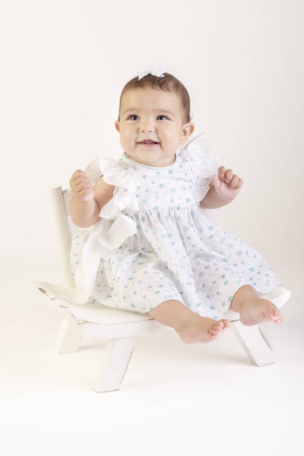 Sophie & Lucas Girls Dress - Azure Blue Blooms Floral - Side Bows by Sophie & Lucas