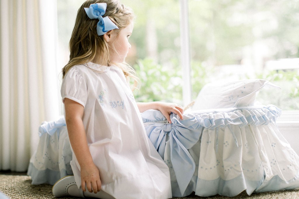 Proper Peony Girls Embroidered Big Sister Dress with Collar - White