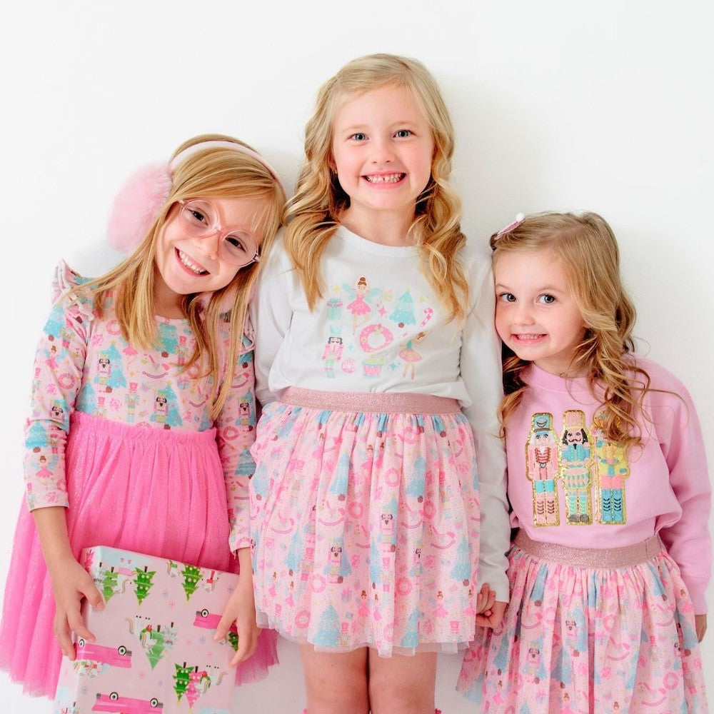 Sweet Wink Girls White Shirt - Christmas Nutcracker Doodles