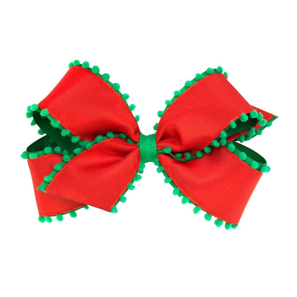 Wee Ones Girls Hair Bow - Red with Green Pom Poms