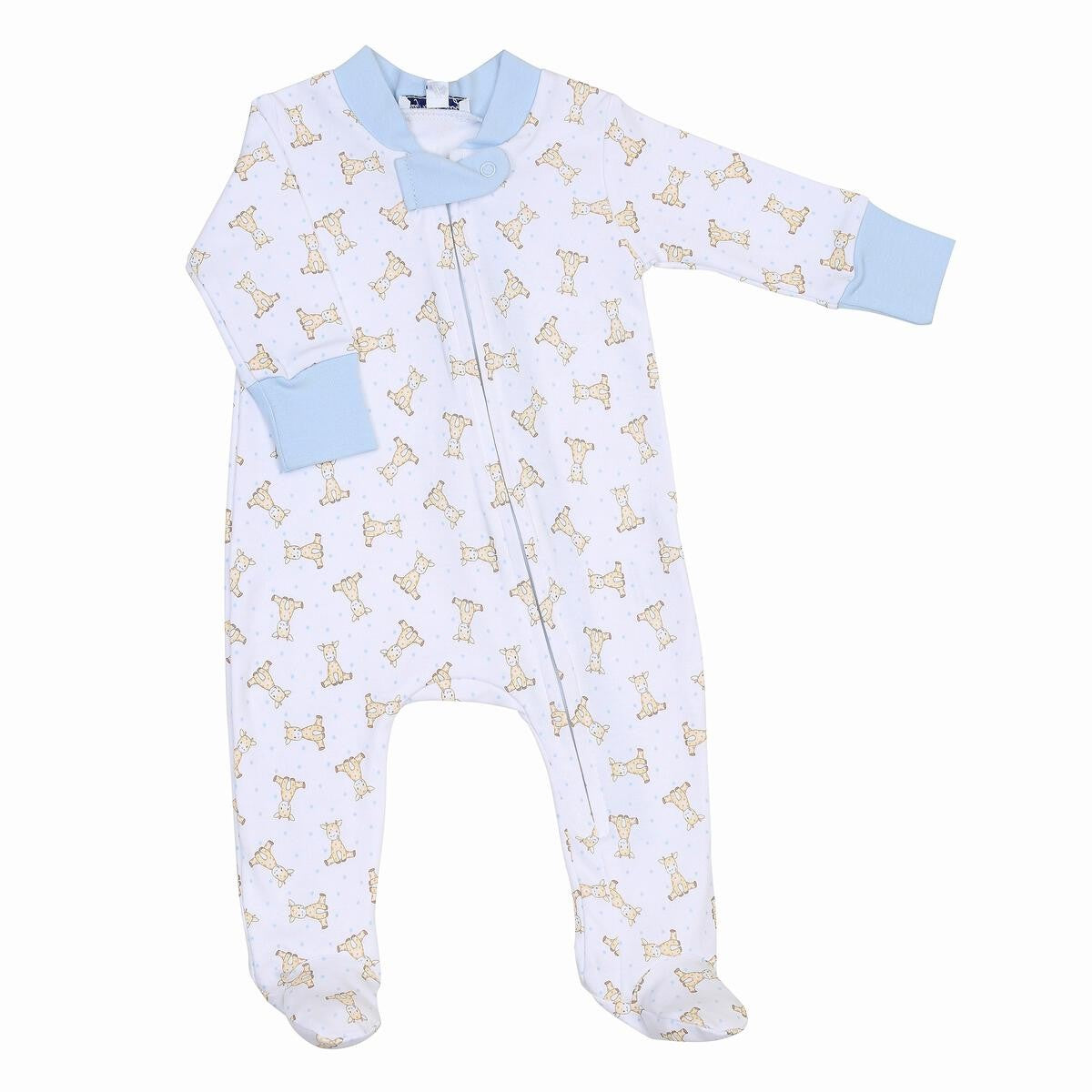 Magnolia Baby Boys Blue Darling Giraffes Printed Zipped Footie