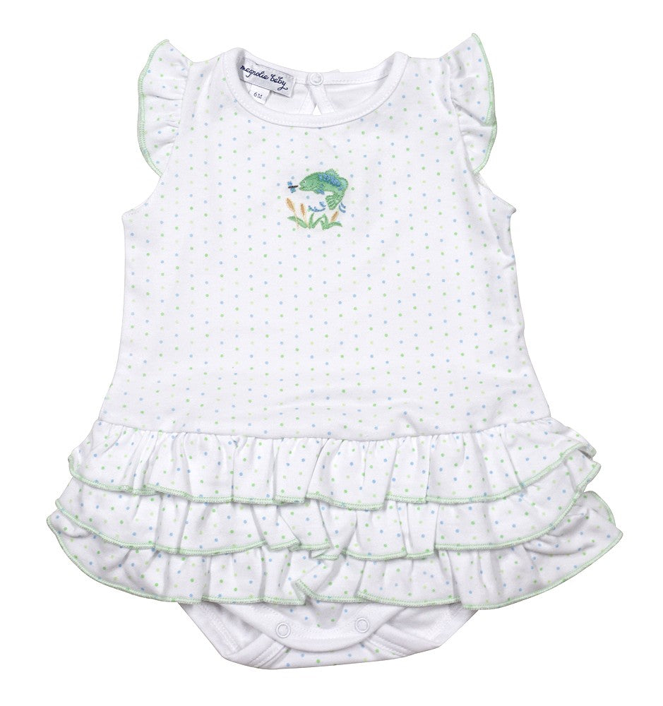 Magnolia Baby Girls Vintage Fishing Embroidered Ruffle Flutters Bubble