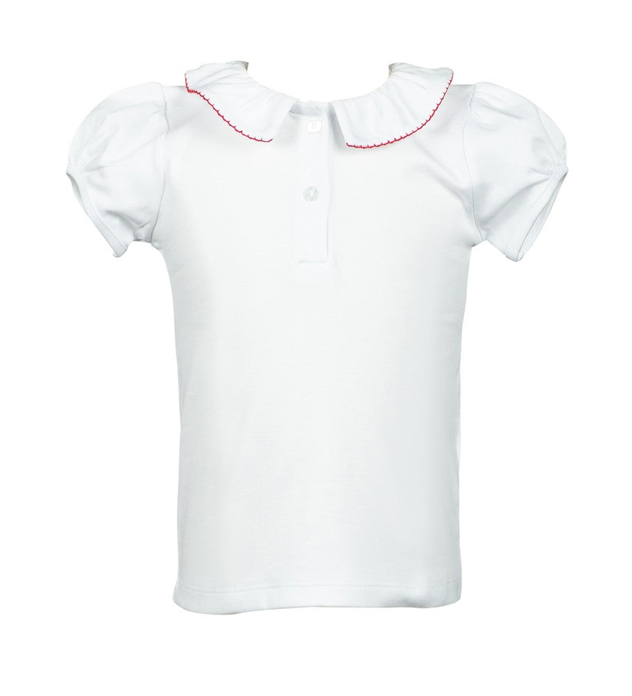 Proper Peony Parkside Girls Split Collar Shirt - White - Red Trim