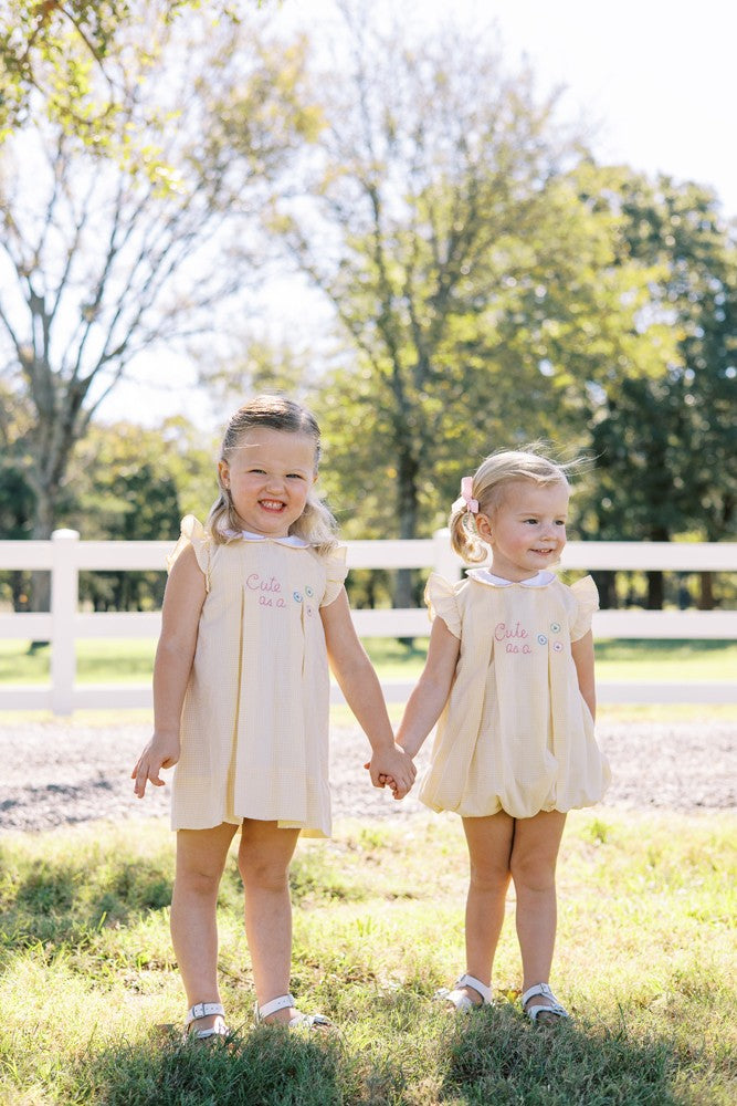 Proper Peony Girls Yellow Check Cute as a Button Dress by Proper Peony