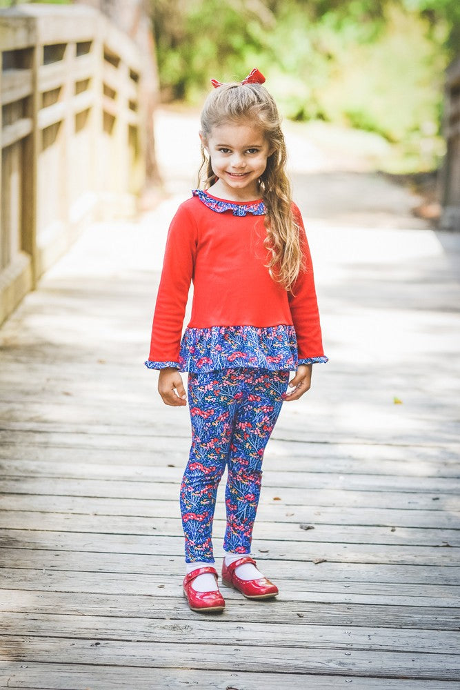 Proper Peony Parkside Girls Ruffle Tunic Top - Red with Winterberry Trim by Proper Peony