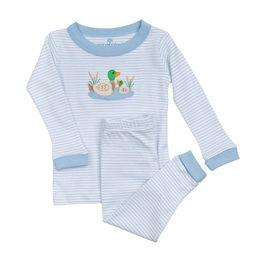Magnolia Baby Little Boys Mallard Duck Pond Applique Long Pajamas - Blue by Magnolia Baby