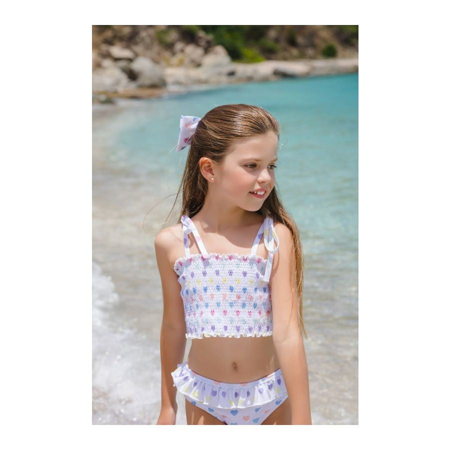 Sal & Pimenta Girls Swimsuit - Pastel Funny Hearts- Smocked Bikini