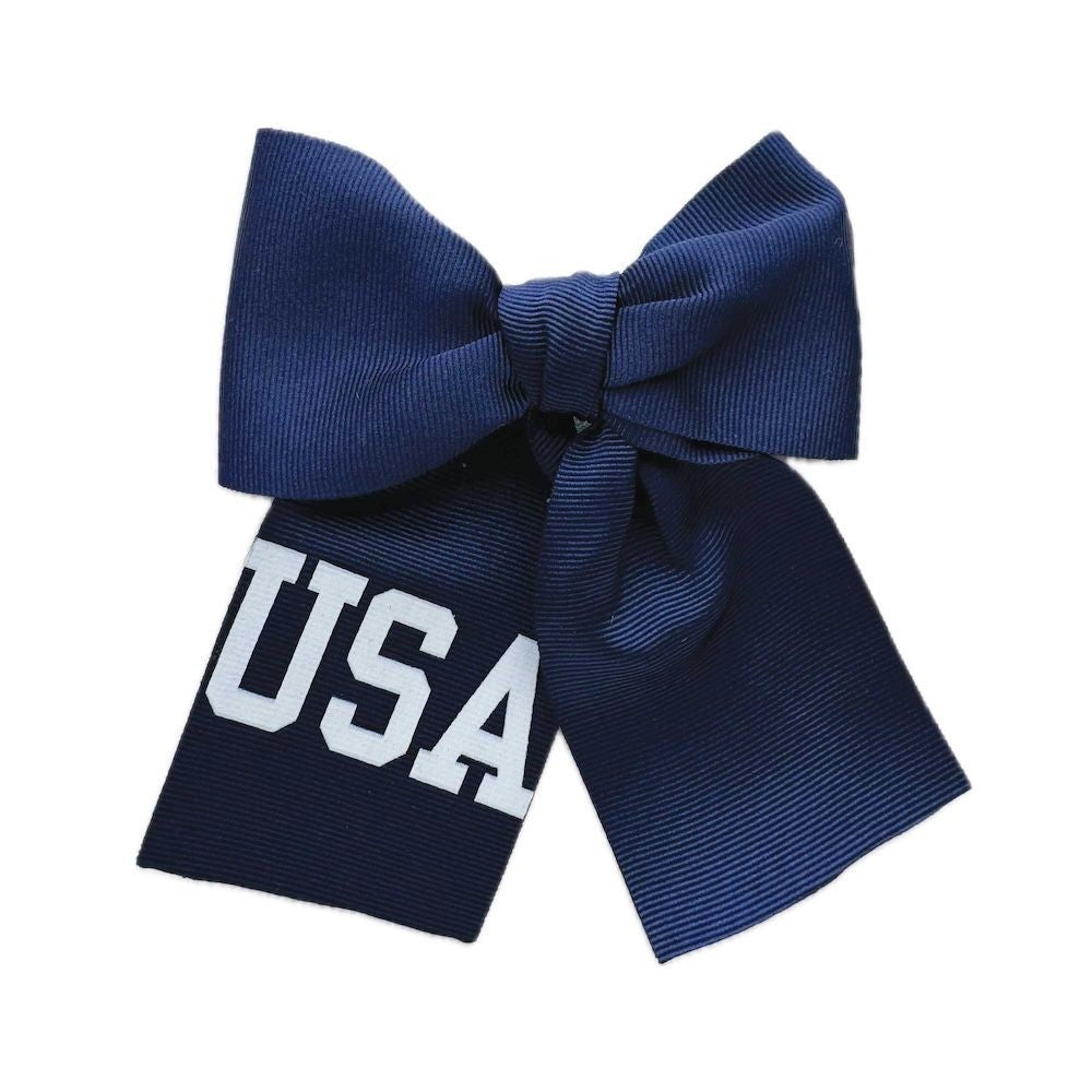 Eva's House Girls Grosgrain Sailor Hair Bow - USA on Navy Blue