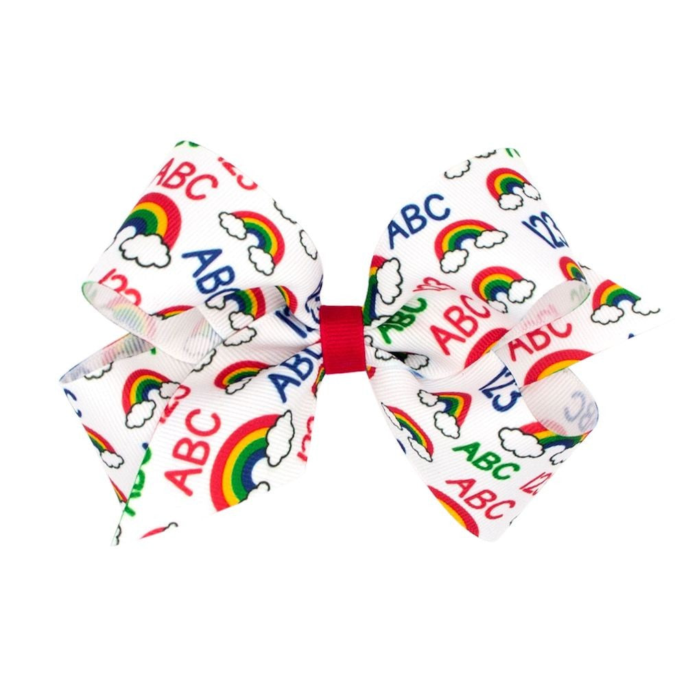 Wee Ones Girls Hair Bow - Back to School - ABC Rainbow Print