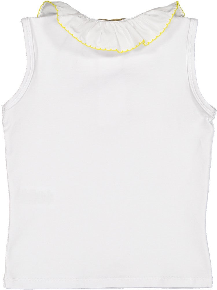 Sal & Pimenta Girls Sleeveless Top - Yellow Picot Trim