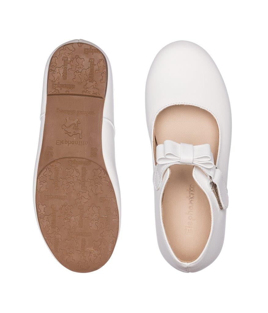 Elephantito Girls Dress Shoes - Charlotte Mary Janes with Bow - White