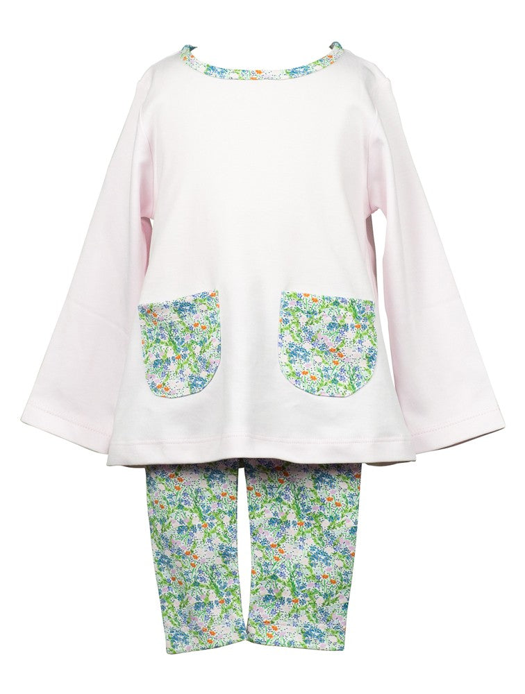Proper Peony Parkside Girls Pink Tunic Top with Fall Floral Pockets - Top Only